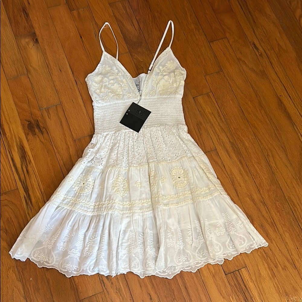AREA Ivory Floral Embroidered Dress